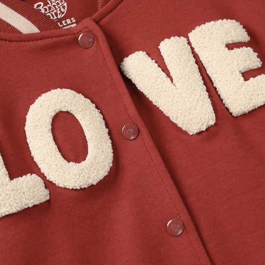 Girls Cotton Interlock Bomber Jacket Love - Red
