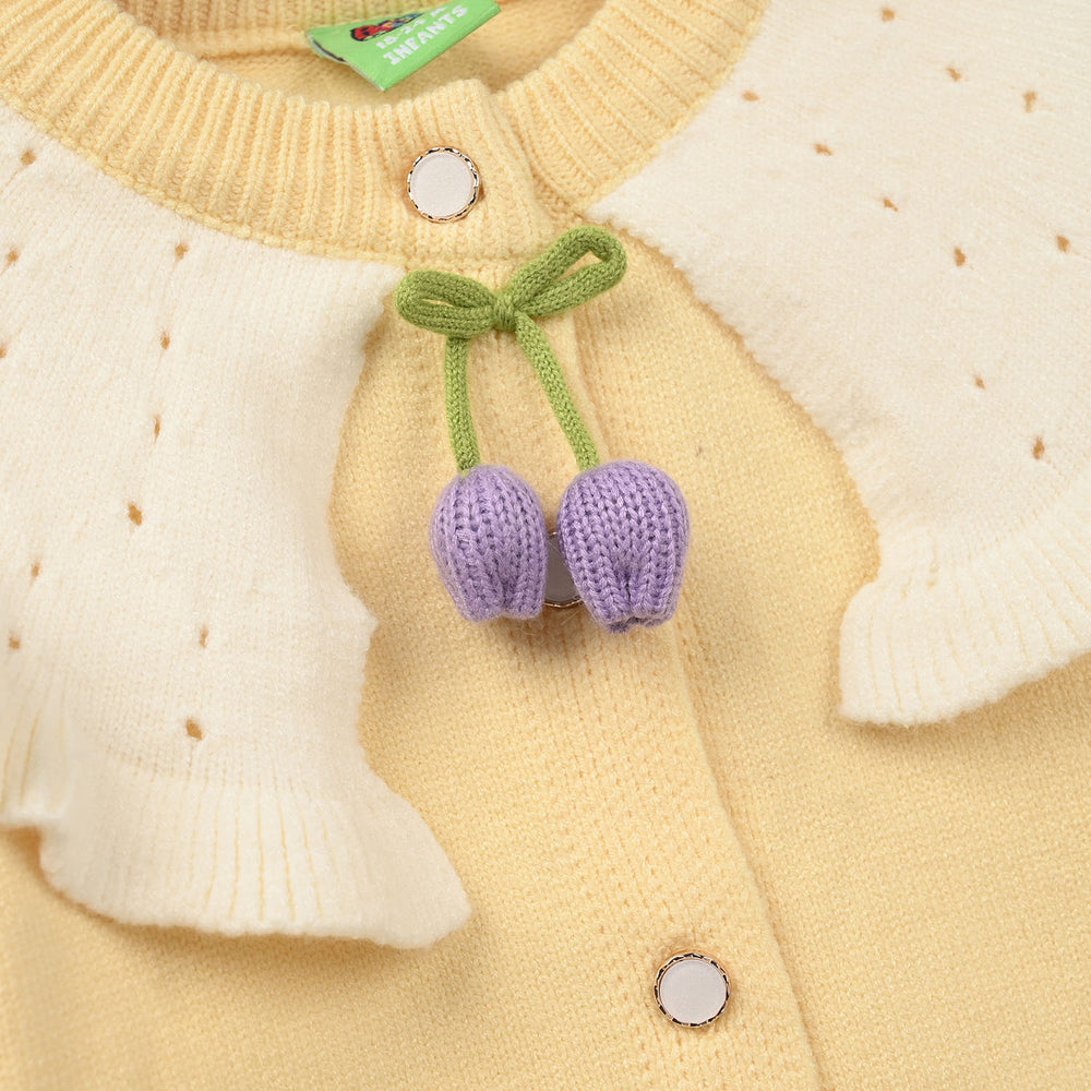 Infant Girls Acrylic Sweater-Flower Bow-Yellow