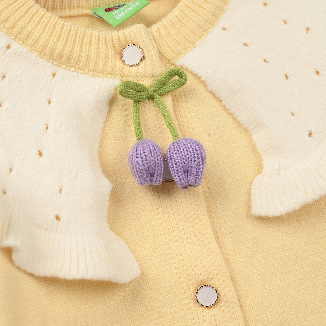 Infant Girls Acrylic Sweater-Flower Bow-Yellow