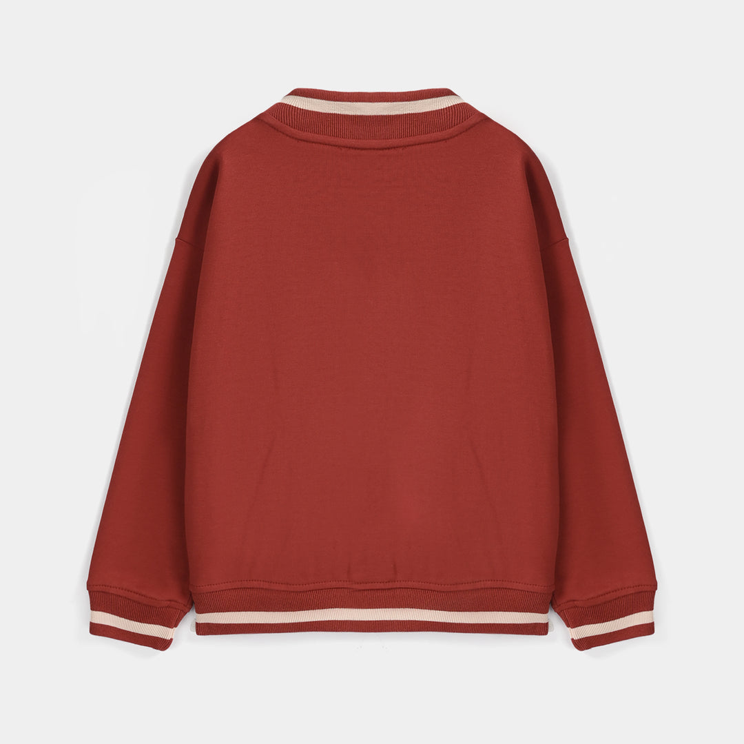 Girls Cotton Interlock Bomber Jacket Love - Red