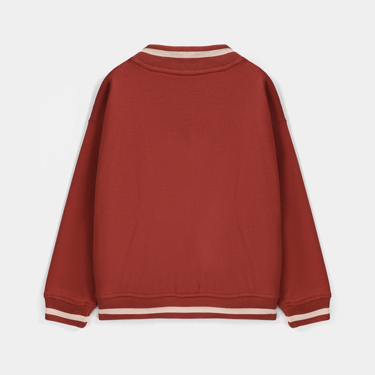 Girls Cotton Interlock Bomber Jacket Love - Red