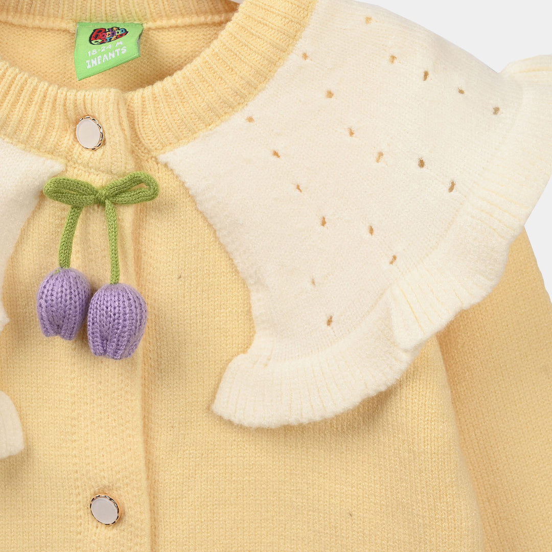 Infant Girls Acrylic Sweater-Flower Bow-Yellow