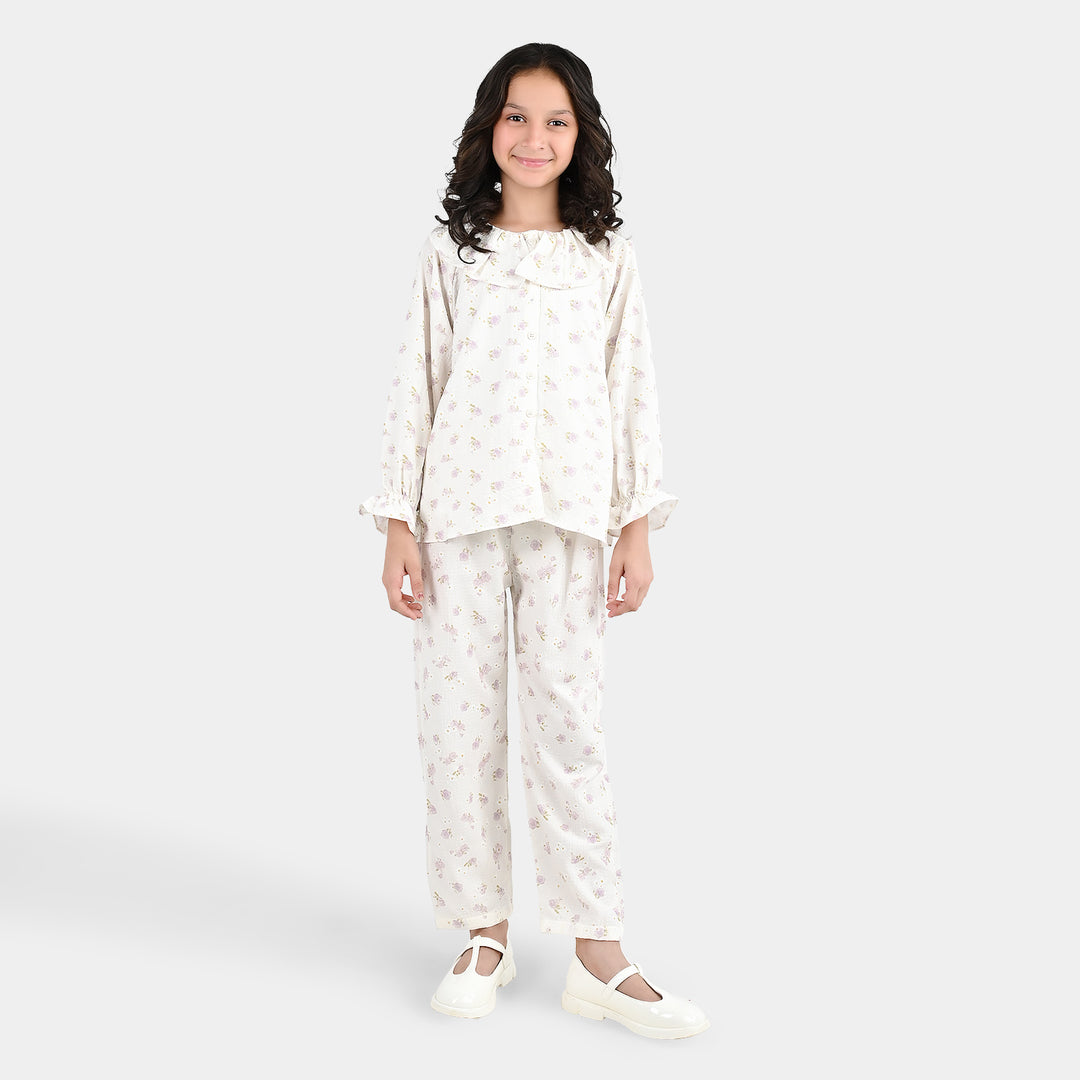 Girls Polyester Co-Ord Set Jasmine - White