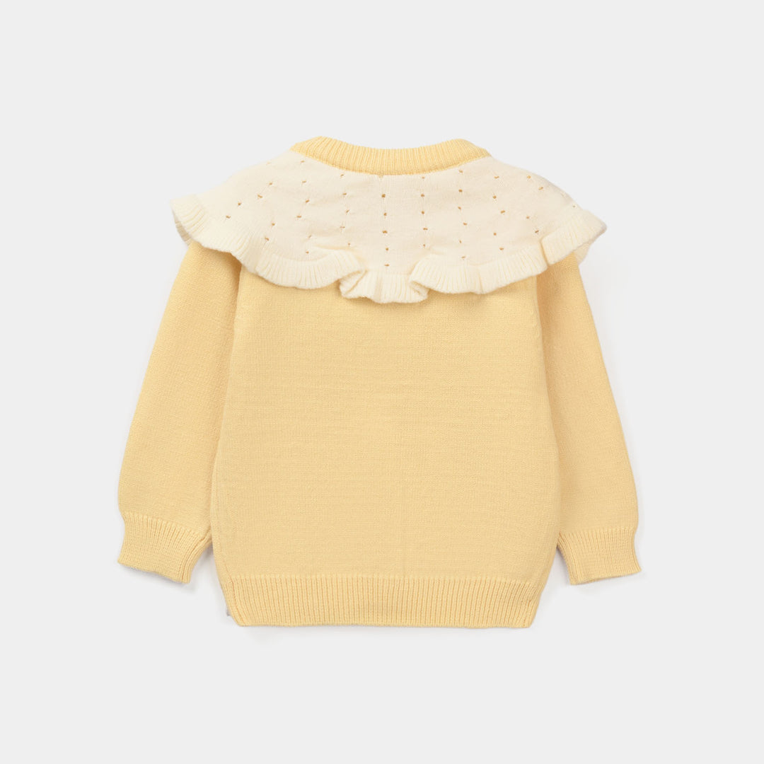 Infant Girls Acrylic Sweater-Flower Bow-Yellow