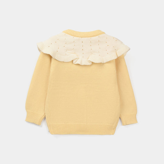 Infant Girls Acrylic Sweater-Flower Bow-Yellow