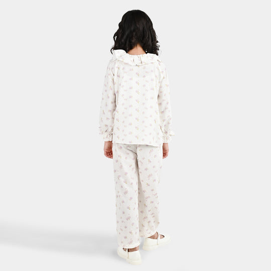 Girls Polyester Co-Ord Set Jasmine - White