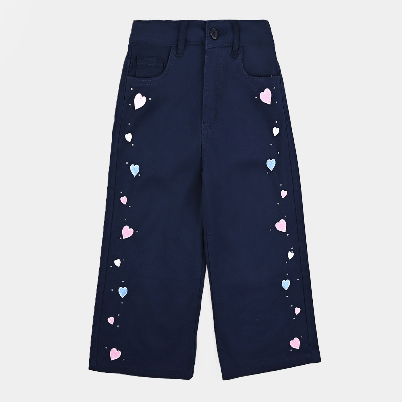 Girls Cotton Twill Pant Hearts & Studs-Navy Blue