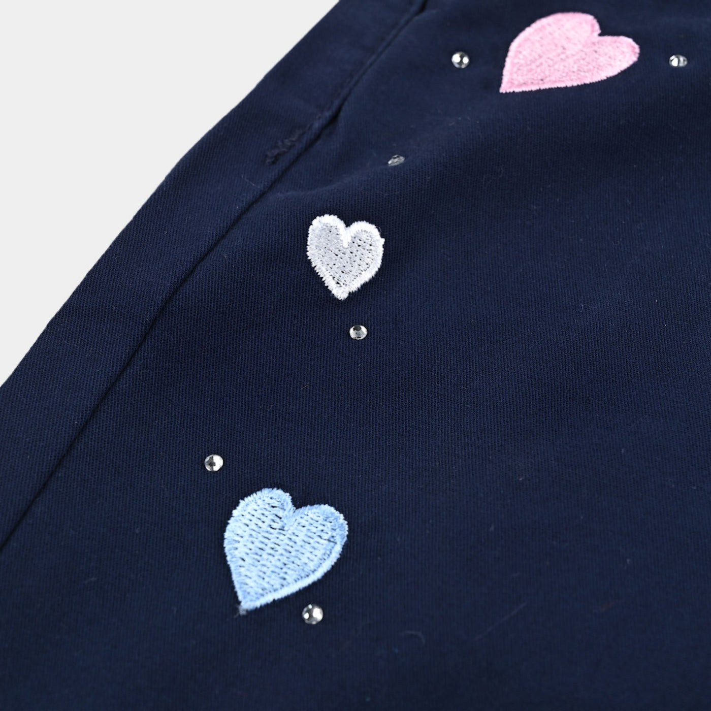 Girls Cotton Twill Pant Hearts & Studs-Navy Blue