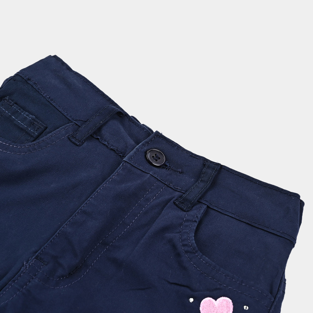 Girls Cotton Twill Pant Hearts & Studs-Navy Blue