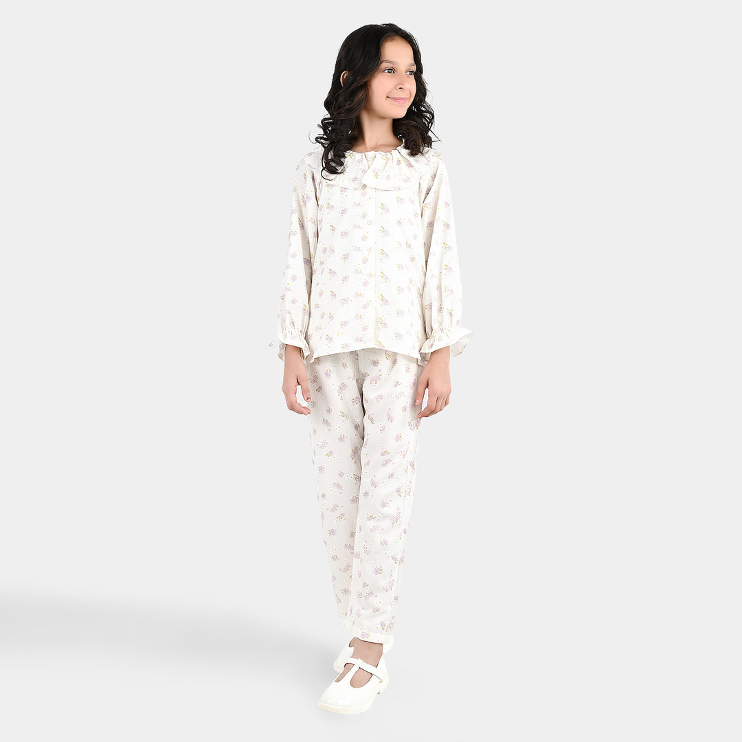Girls Polyester Co-Ord Set Jasmine - White