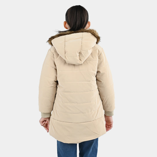 Girls Faux Fur Quilted Jacket-BEIGE
