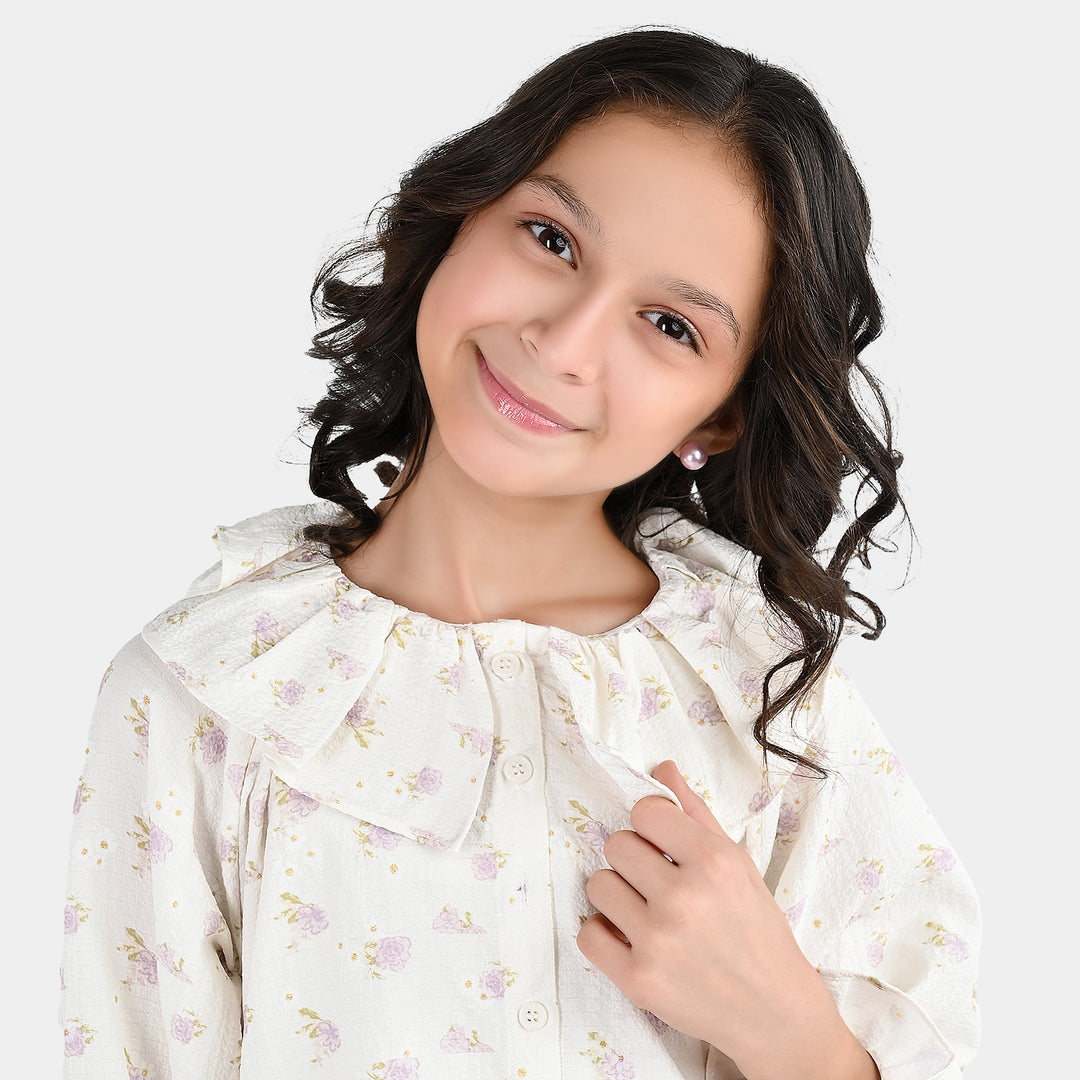 Girls Polyester Co-Ord Set Jasmine - White