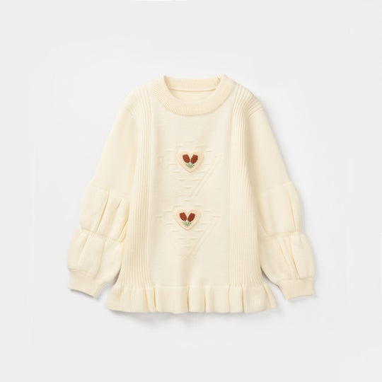 Infant Girls Acrylic Sweater-Pleated-Off White