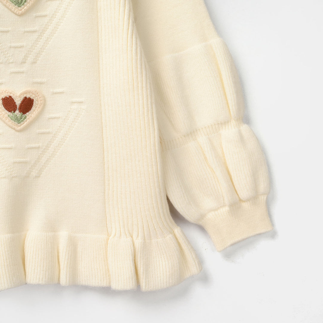 Infant Girls Acrylic Sweater-Pleated-Off White