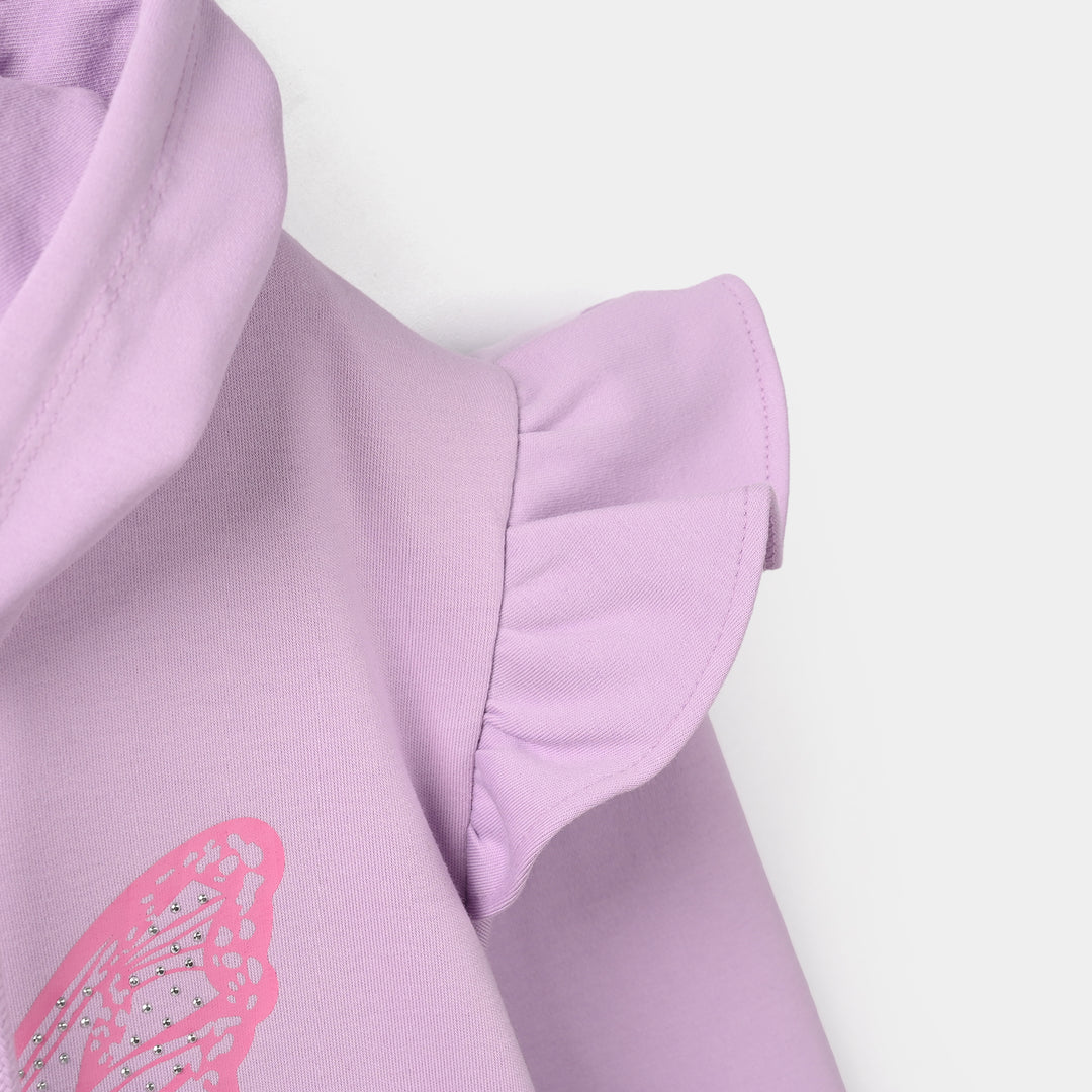 Girls Cotton Interlock Knitted Jacket Butterfly - Purple