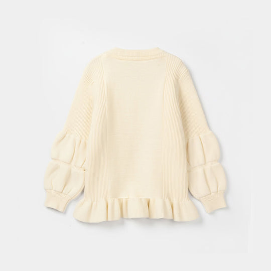 Infant Girls Acrylic Sweater-Pleated-Off White