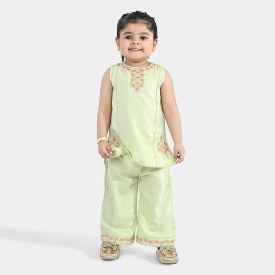 Infant Girls Raw Silk 2-Piece Set (Laddoo Rani) - Pista Green