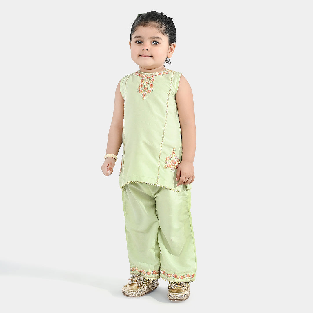 Infant Girls Raw Silk 2-Piece Set (Laddoo Rani) - Pista Green