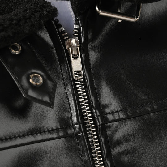 Girls Pu Jacket Sherpa Hem-BLACK