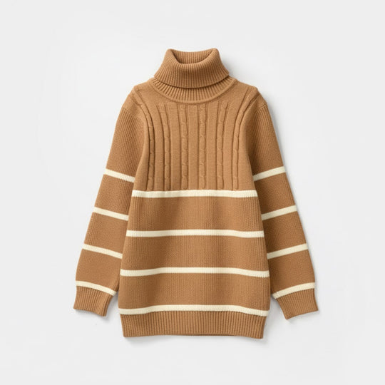 Infant Boys Acrylic Sweater-Stripe Mock Neck-Lt.Brown