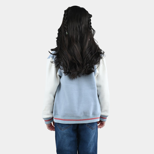 Girls Fleece Bomber Jacket Character-Blue.Fog