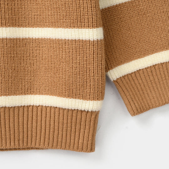 Infant Boys Acrylic Sweater-Stripe Mock Neck-Lt.Brown
