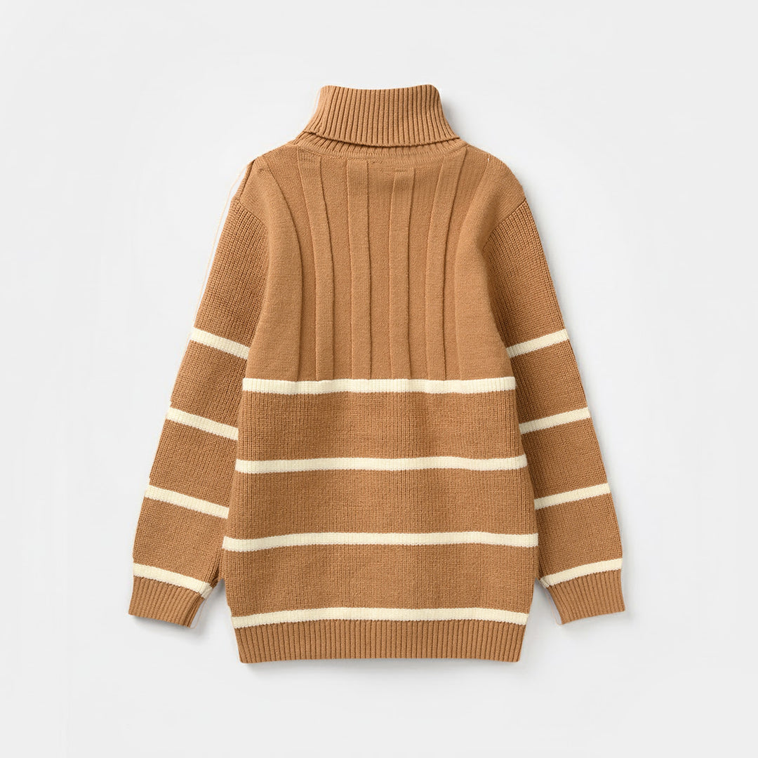 Infant Boys Acrylic Sweater-Stripe Mock Neck-Lt.Brown
