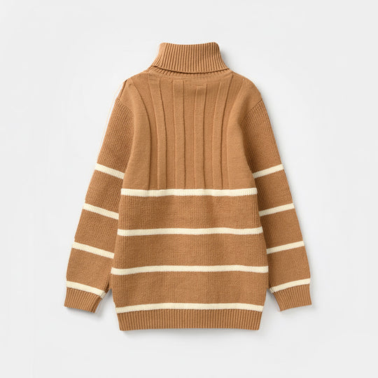 Infant Boys Acrylic Sweater-Stripe Mock Neck-Lt.Brown