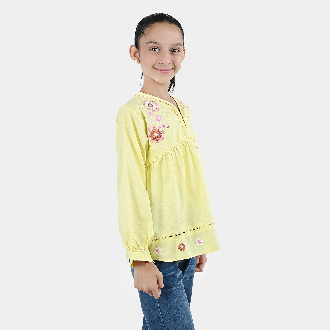 Girls Jacquard Emb Top Meadow-Yellow