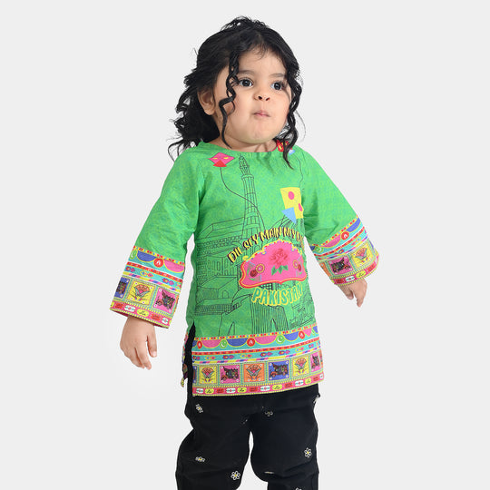 Infant Girls Cotton Printed Kurti Dill Sa Pakistan Ind-L.Green