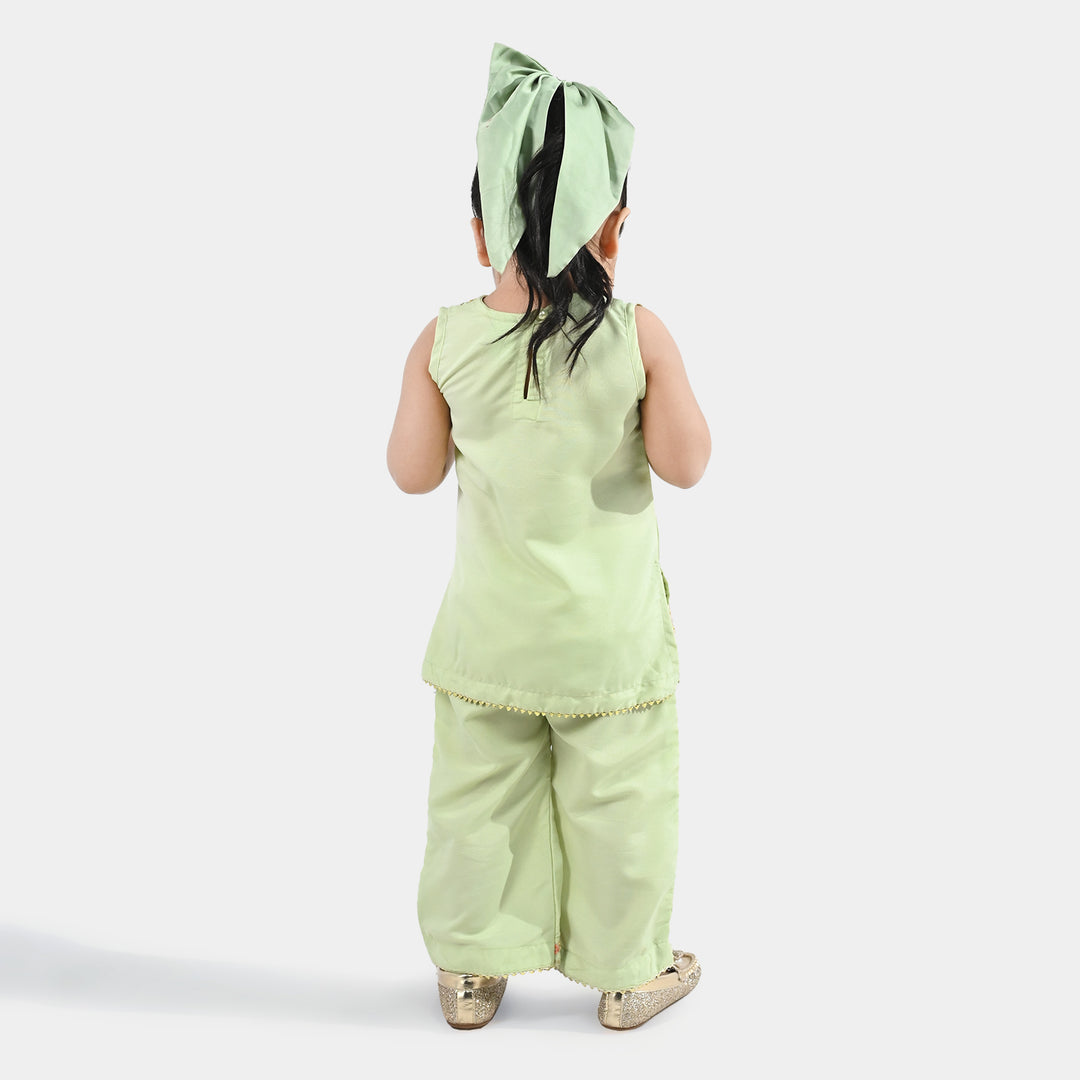 Infant Girls Raw Silk 2-Piece Set (Laddoo Rani) - Pista Green
