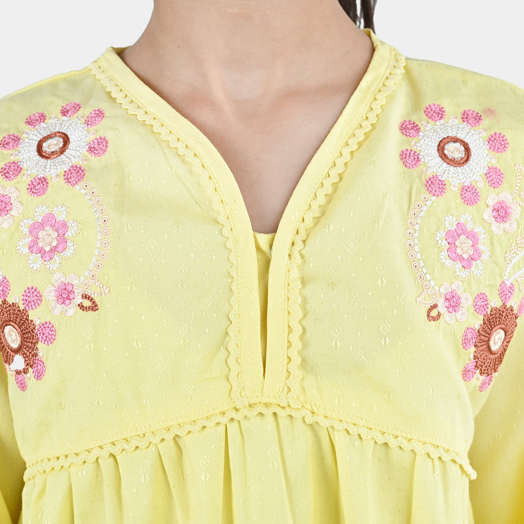Girls Jacquard Emb Top Meadow-Yellow