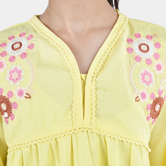 Girls Jacquard Emb Top Meadow-Yellow