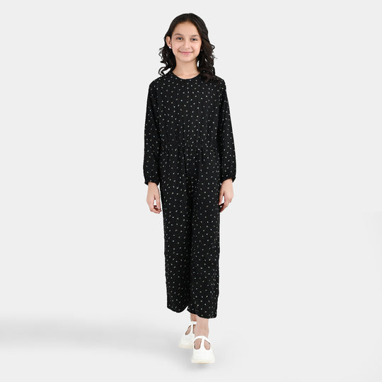 Girls Polyester Jumpsuit Lilies - Black