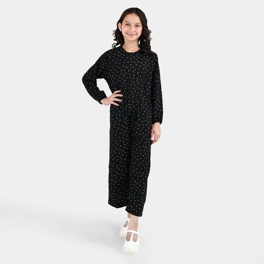 Girls Polyester Jumpsuit Lilies - Black