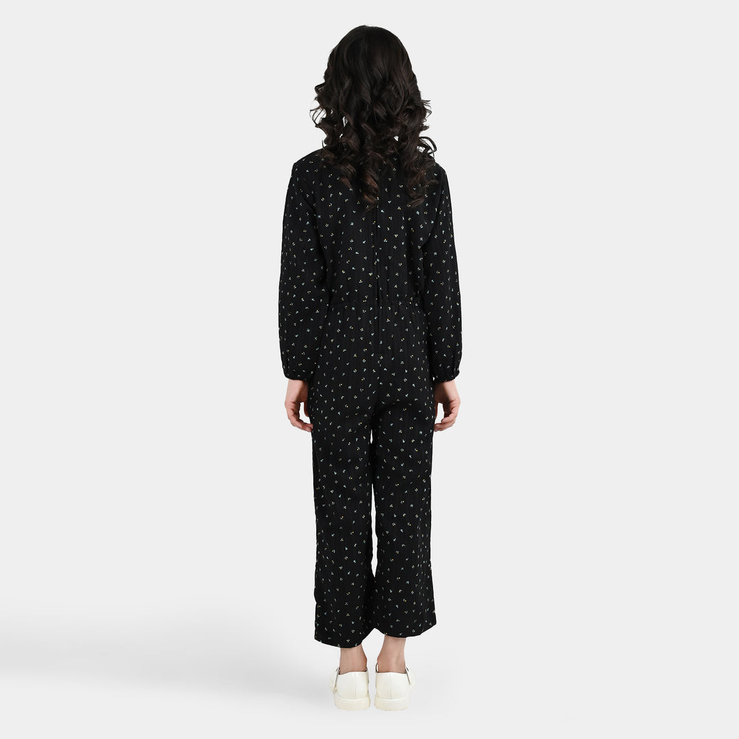 Girls Polyester Jumpsuit Lilies - Black