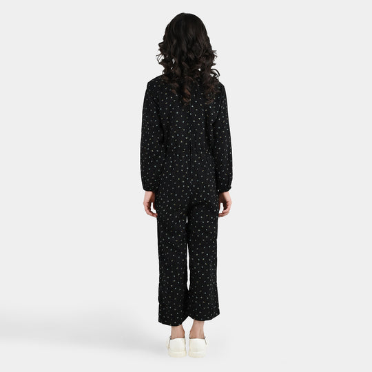 Girls Polyester Jumpsuit Lilies - Black