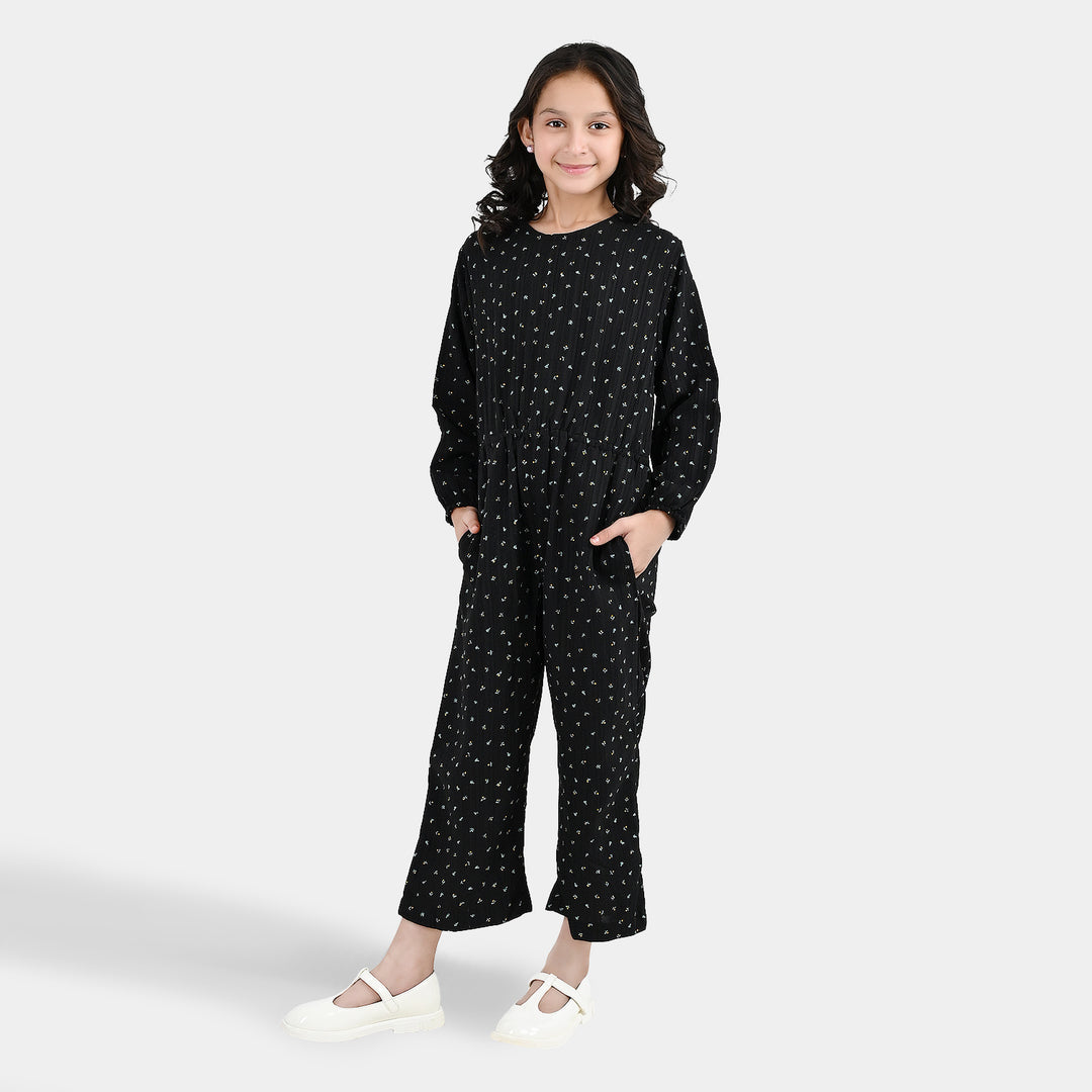 Girls Polyester Jumpsuit Lilies - Black
