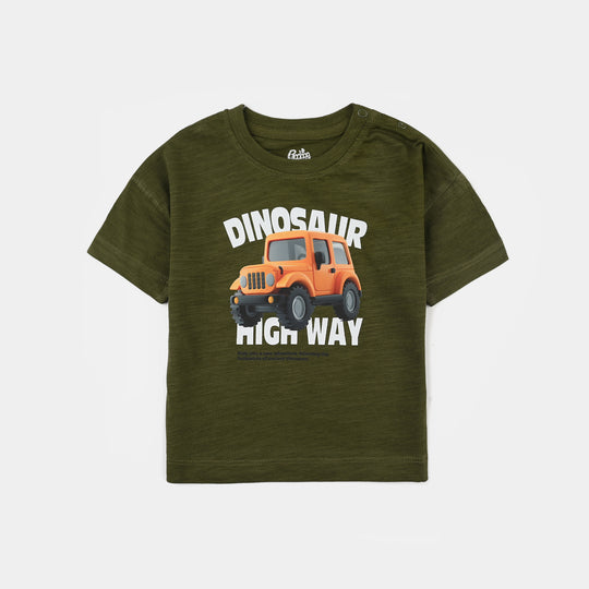 Infant Boys Slub Jersey T-Shirt (Dinosaur) - Chive Green