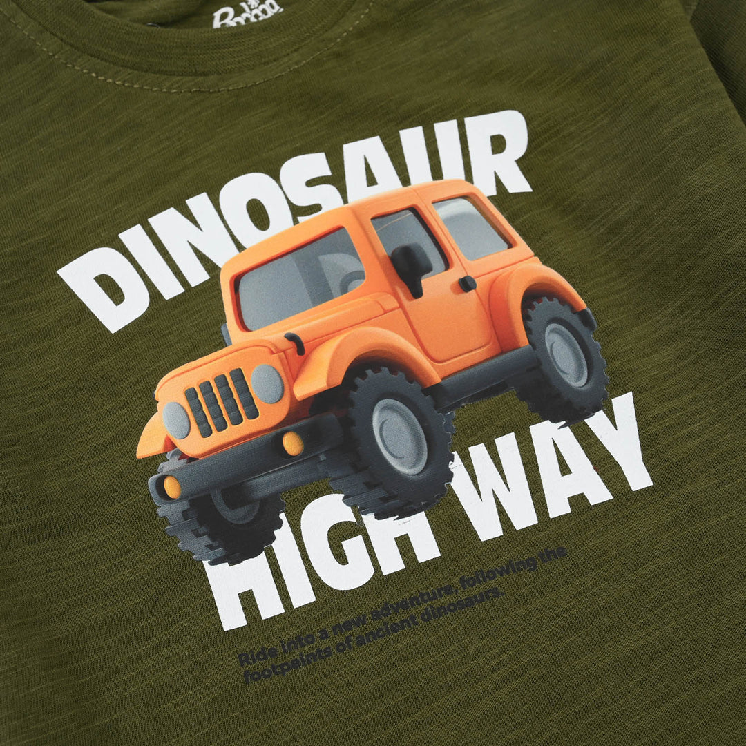 Infant Boys Slub Jersey T-Shirt (Dinosaur) - Chive Green