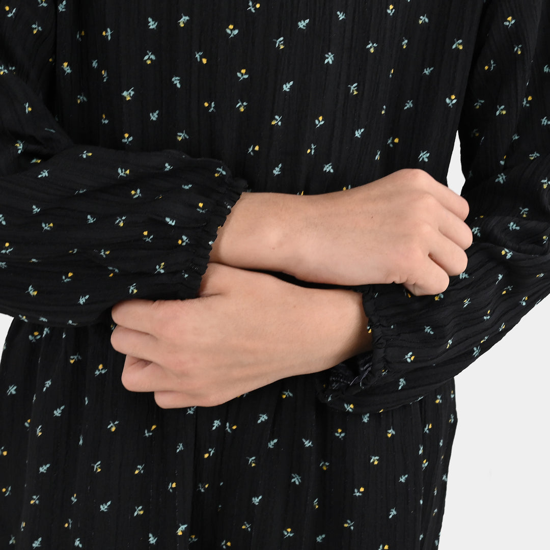 Girls Polyester Jumpsuit Lilies - Black