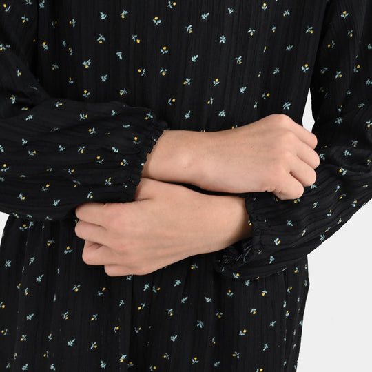 Girls Polyester Jumpsuit Lilies - Black