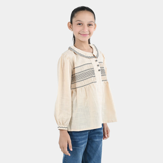 Girls Cotton Emb Top Vintage Top-Ivory