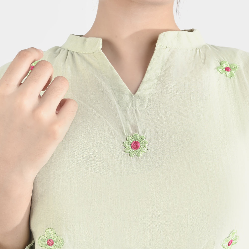 Teen Girls Cotton Casual Tops-LT.Green