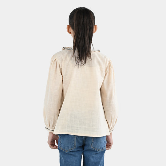Girls Cotton Emb Top Vintage Top-Ivory