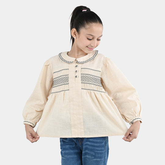 Girls Cotton Emb Top Vintage Top-Ivory