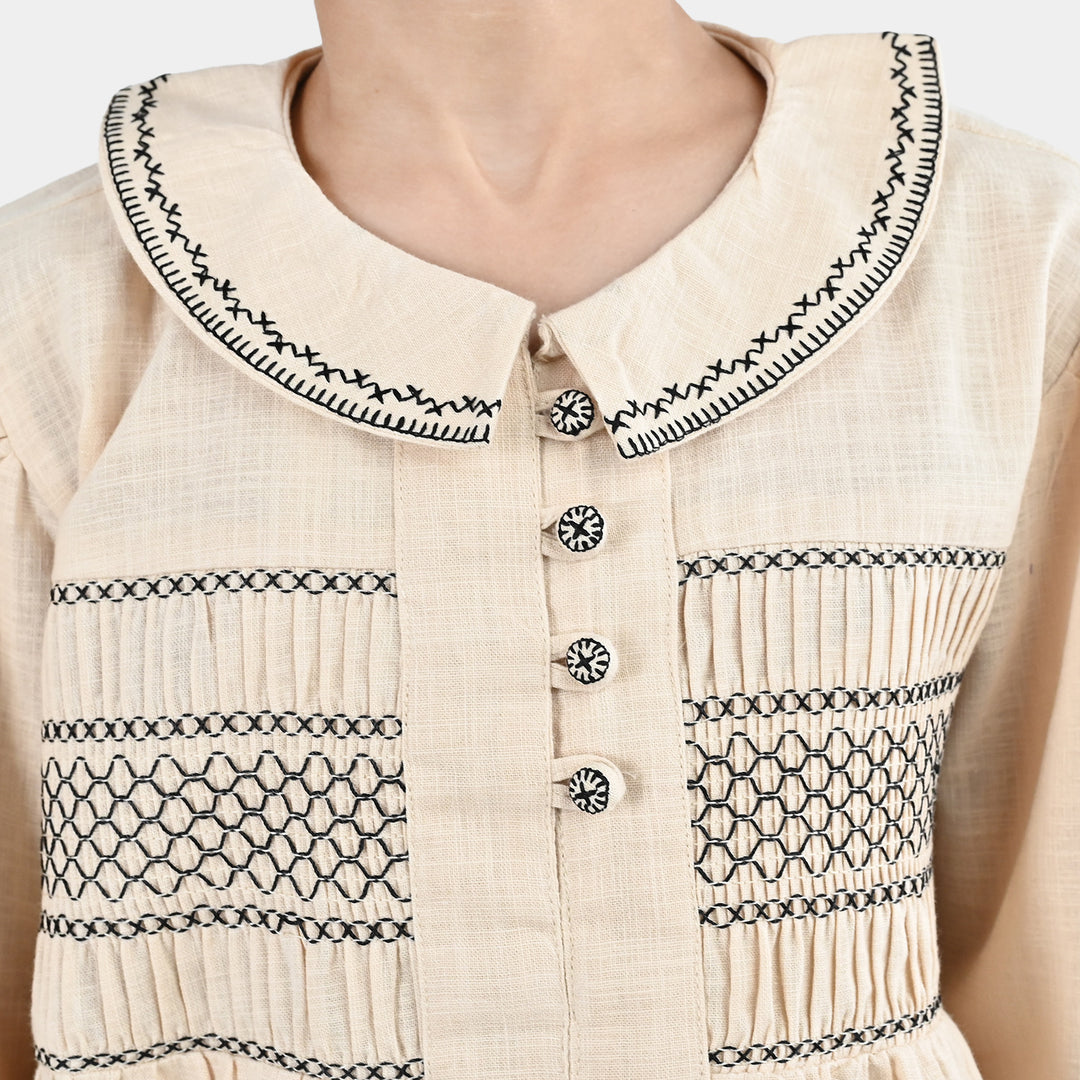 Girls Cotton Emb Top Vintage Top-Ivory