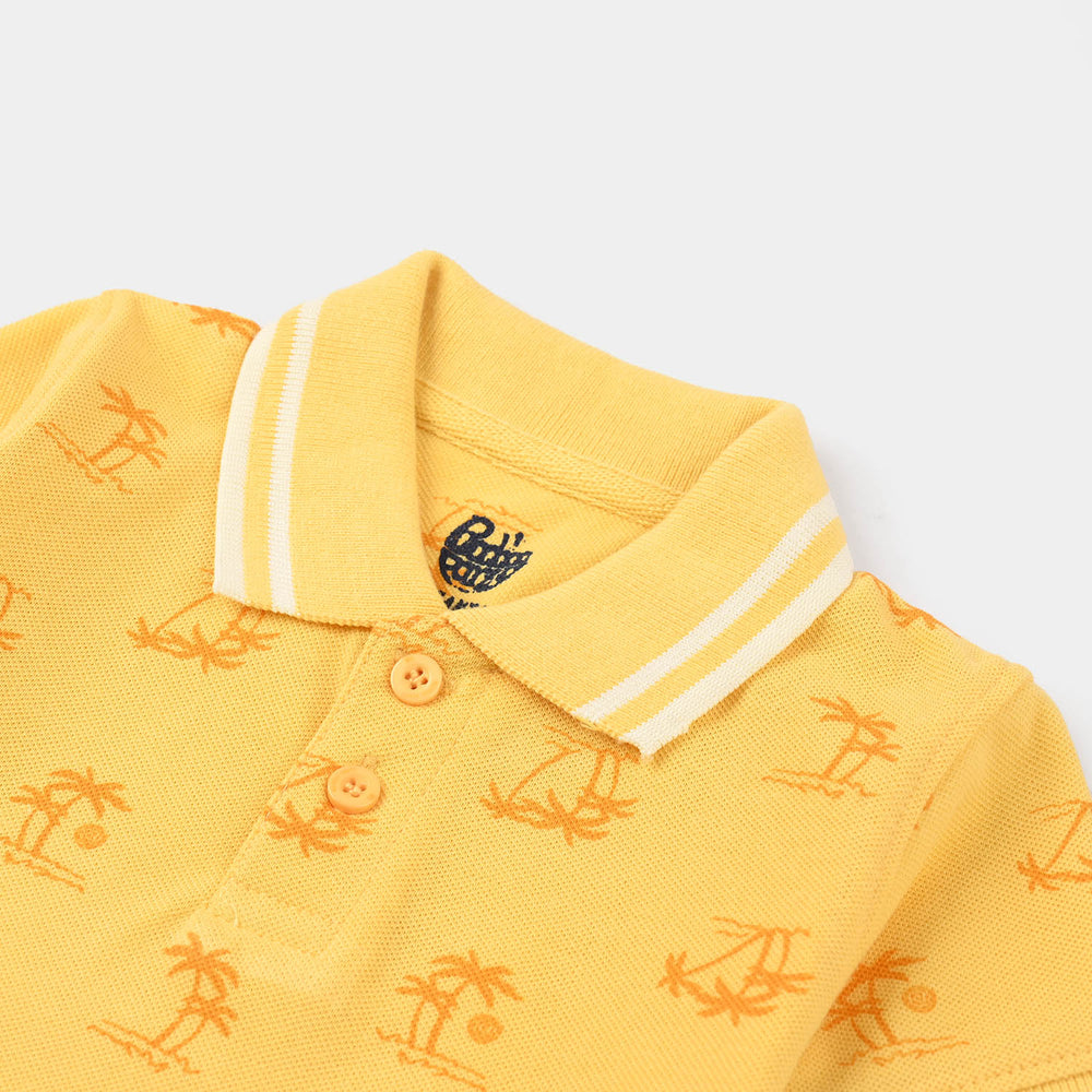 Infant Boys Cotton PK Polo (Palm Tree) - Yellow