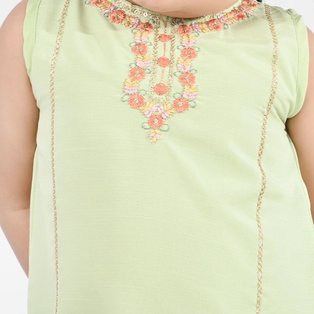Infant Girls Raw Silk 2-Piece Set (Laddoo Rani) - Pista Green