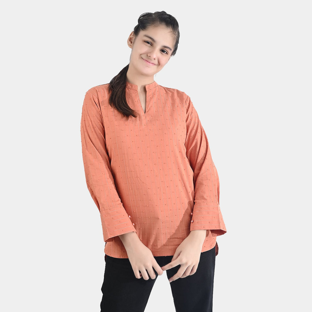 Teens Girls Poly Cotton Casual Top-Rust